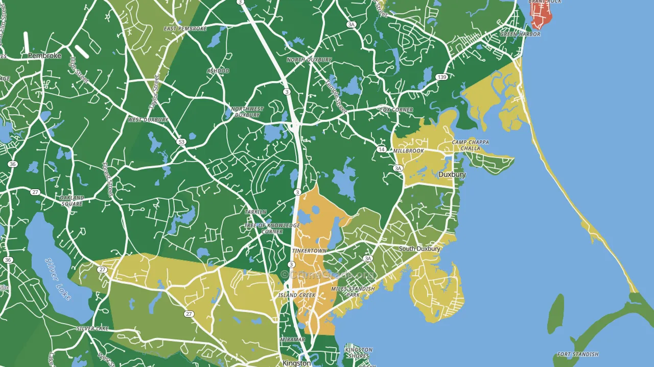 Duxbury, MA Map of Drug-Related Crime Rates