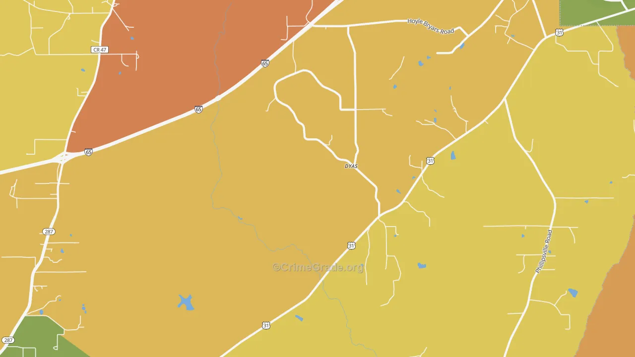 Dyas, AL Map of Drug-Related Crime Rates