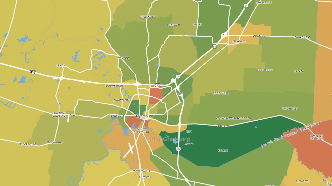 Dyer County, TN Map of Drug-Related Crime Rates
