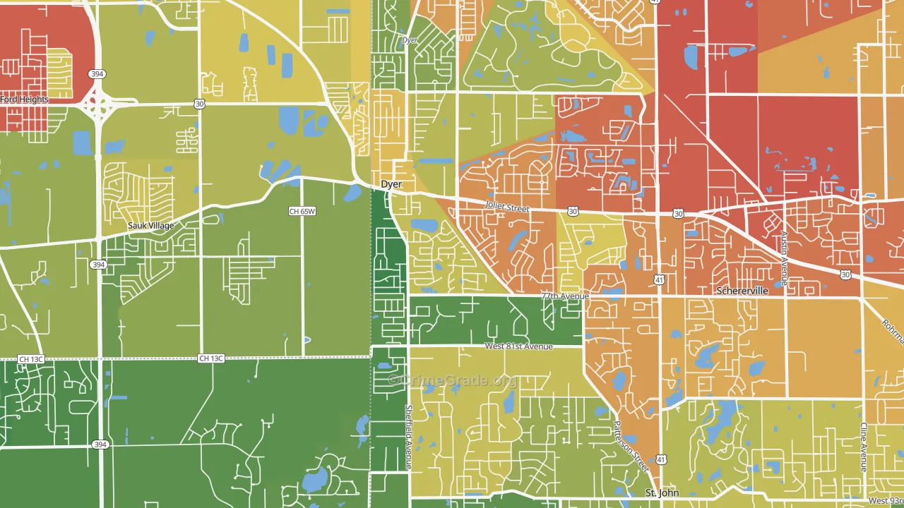 Dyer, IN Map of Drug-Related Crime Rates
