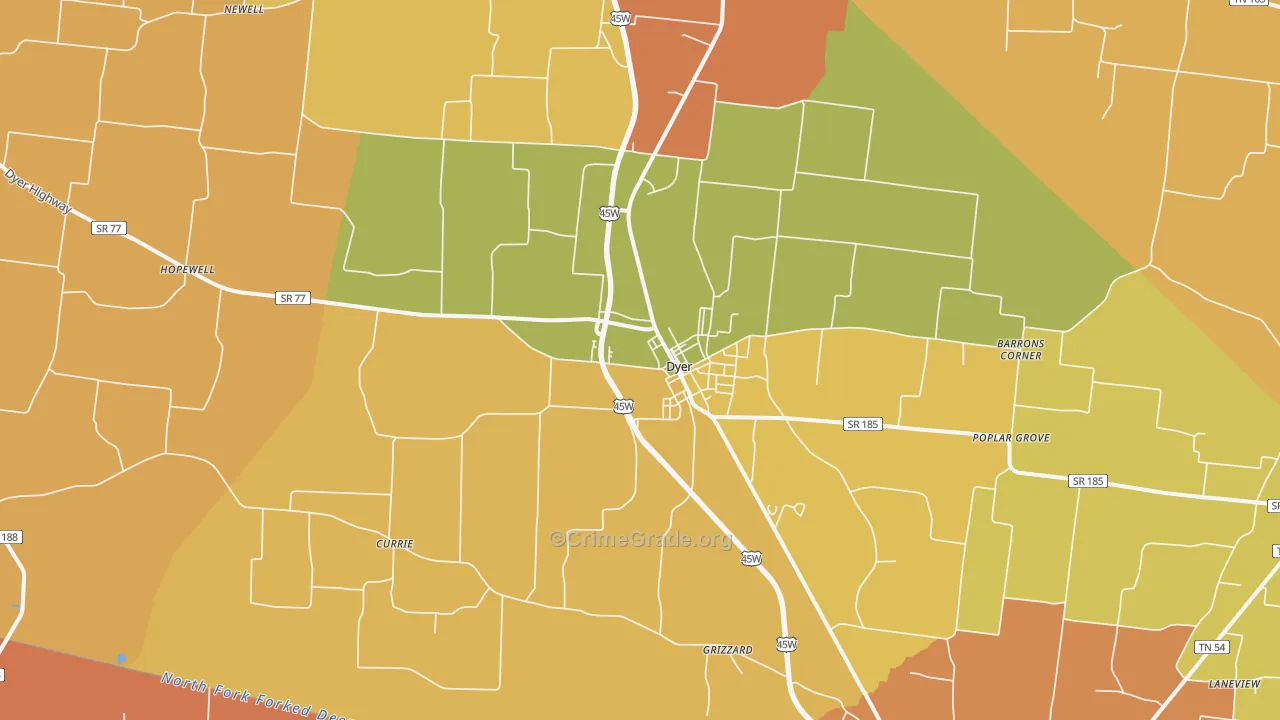 Dyer, TN Map of Drug-Related Crime Rates