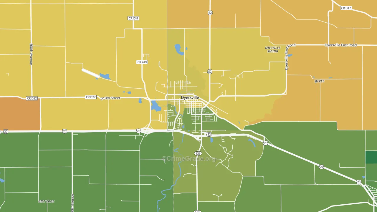 Dyersville, IA Map of Drug-Related Crime Rates