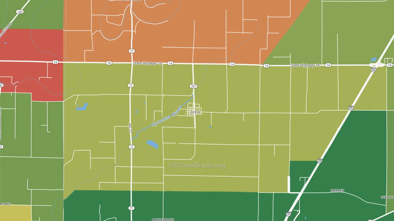 Dyess, AR Map of Drug-Related Crime Rates