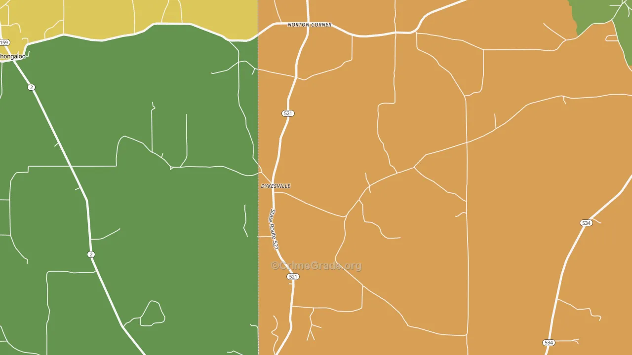 Dykesville, LA Map of Drug-Related Crime Rates