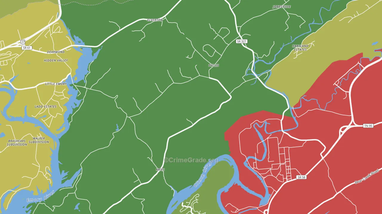 Dyllis, TN Map of Drug-Related Crime Rates
