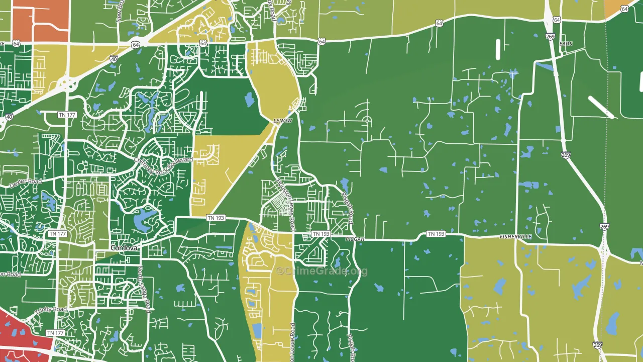 Eads-Fisherville, Cordova, TN Map of Drug-Related Crime Rates
