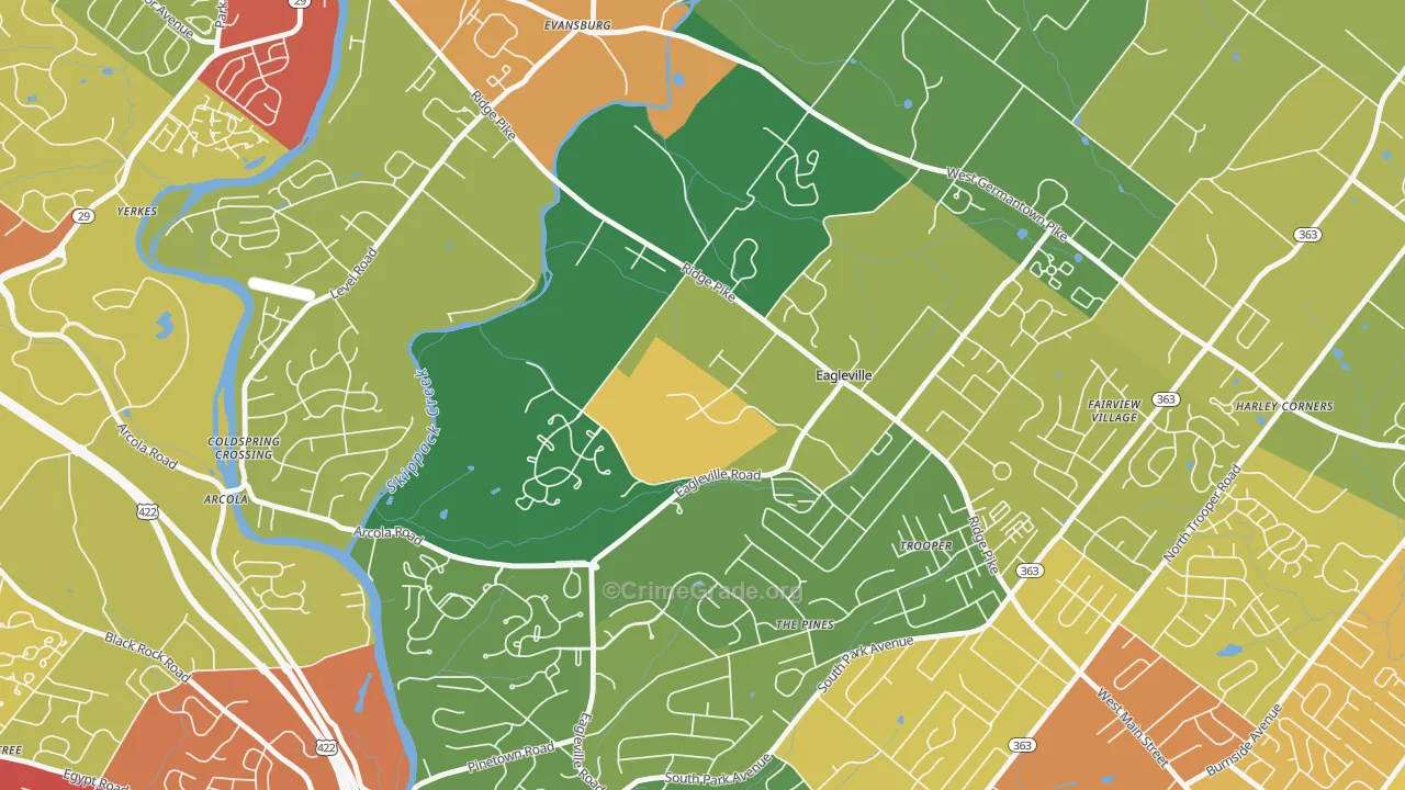 Eagleville, PA Map of Drug-Related Crime Rates