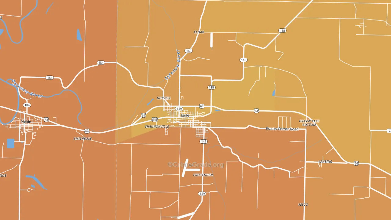 Earle, AR Map of Drug-Related Crime Rates