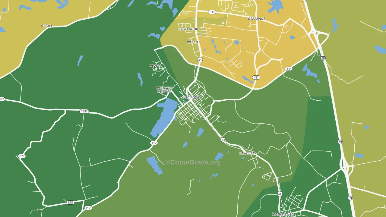 Earlington, KY Map of Drug-Related Crime Rates