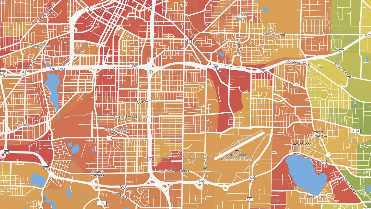 East Akron, Akron, OH Map of Drug-Related Crime Rates
