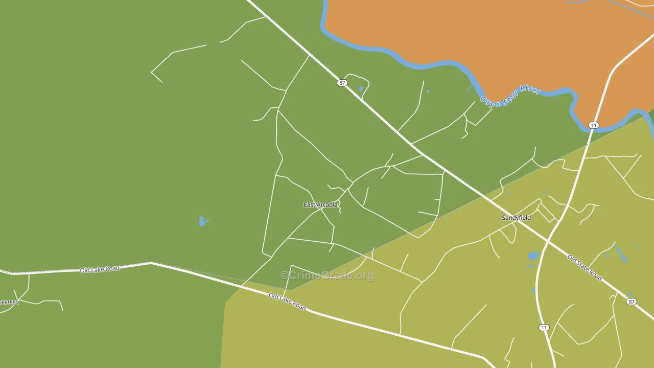 East Arcadia, NC Map of Drug-Related Crime Rates