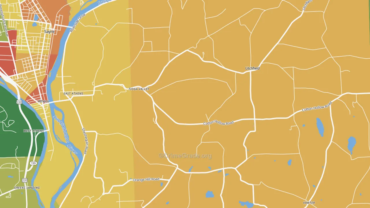 East Athens, PA Map of Drug-Related Crime Rates