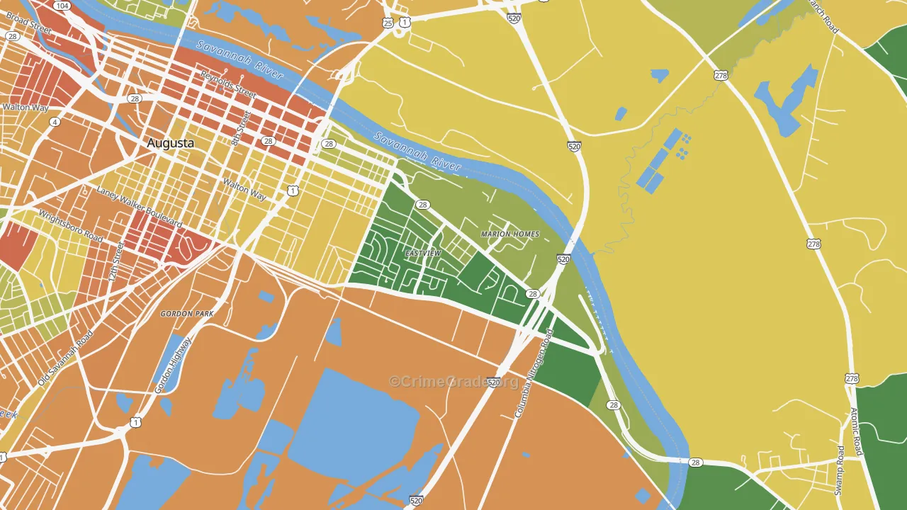 East Augusta, Augusta, GA Map of Drug-Related Crime Rates