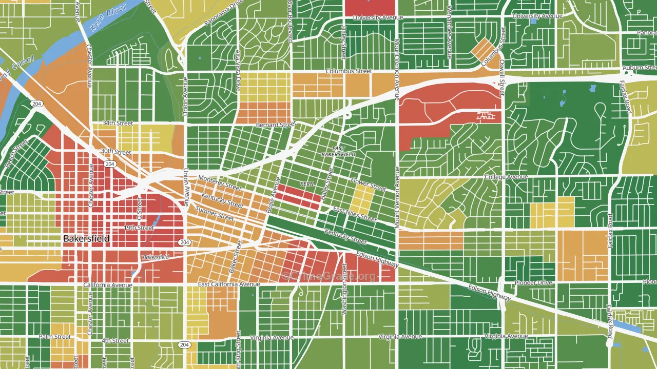 East Bakersfield, Bakersfield, CA Map of Drug-Related Crime Rates
