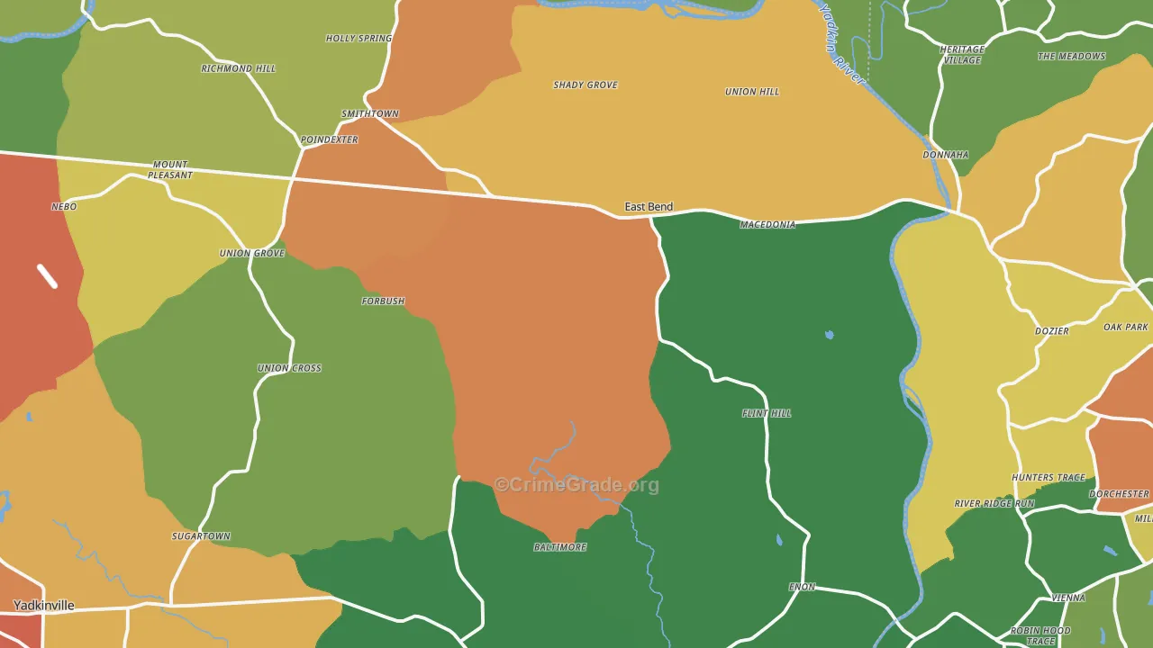 East Bend, NC Map of Drug-Related Crime Rates
