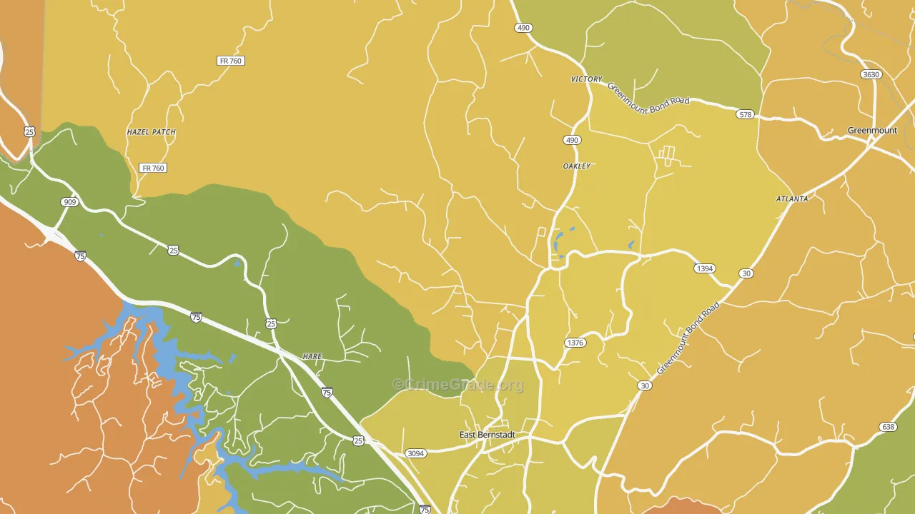 East Bernstadt, KY Map of Drug-Related Crime Rates