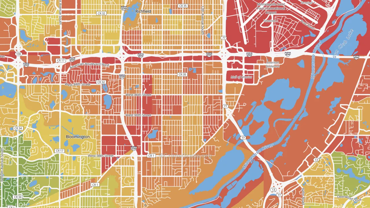 East Bloomington, Bloomington, MN Map of Drug-Related Crime Rates