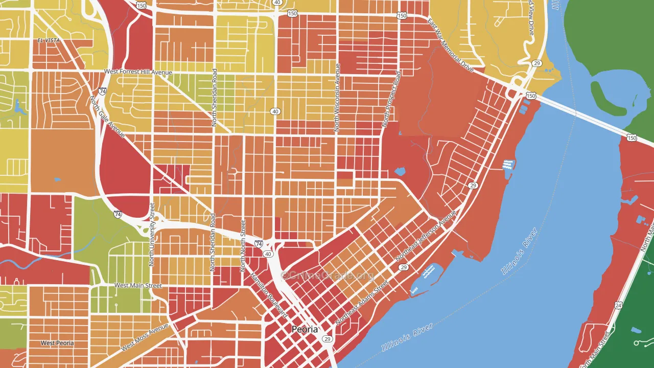 East Bluff, Peoria, IL Map of Drug-Related Crime Rates