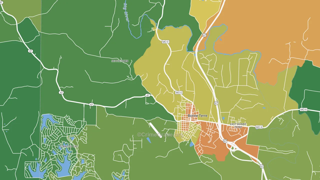 East Bonne Terre, MO Map of Drug-Related Crime Rates