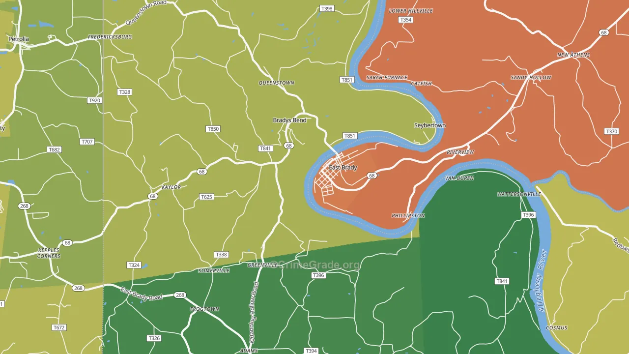 East Brady, PA Map of Drug-Related Crime Rates