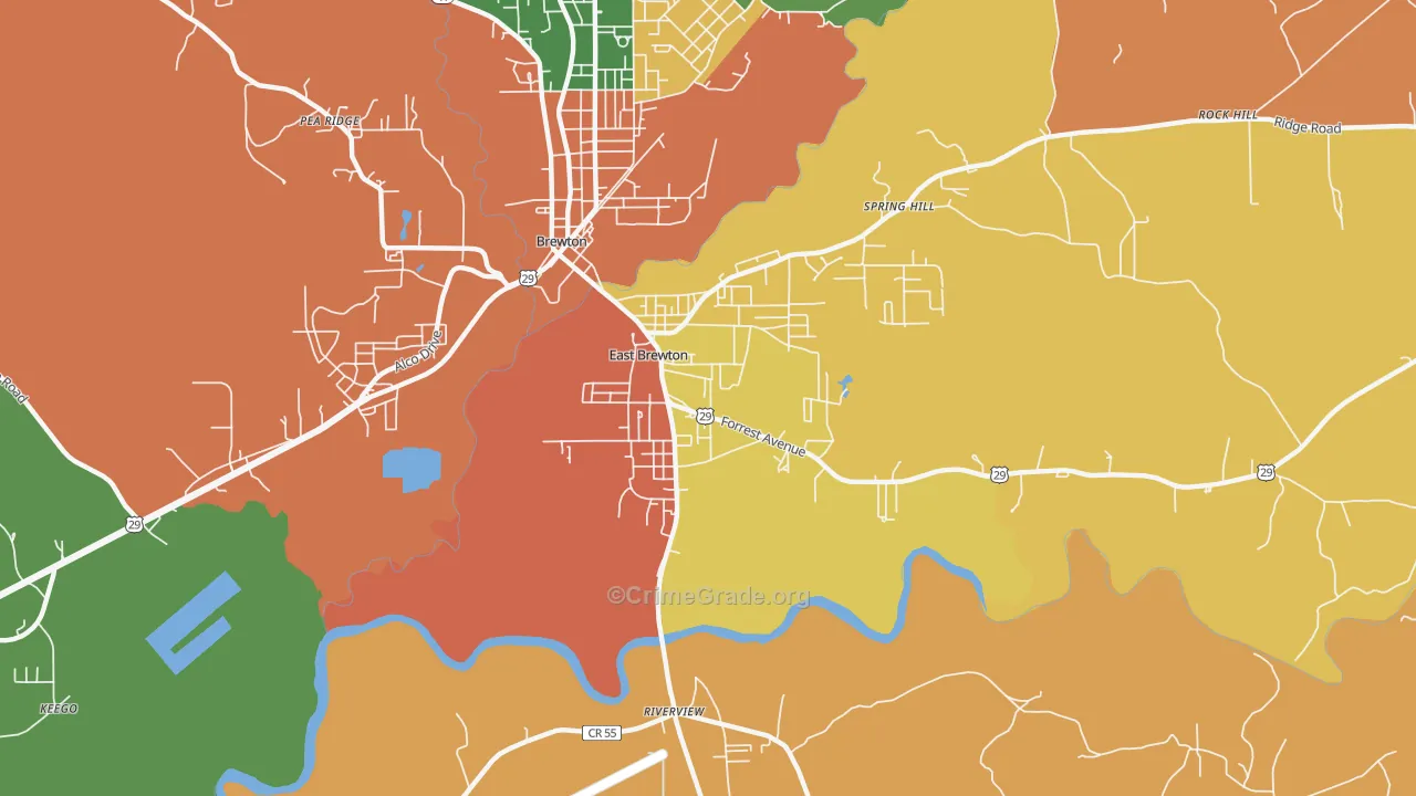 East Brewton, AL Map of Drug-Related Crime Rates