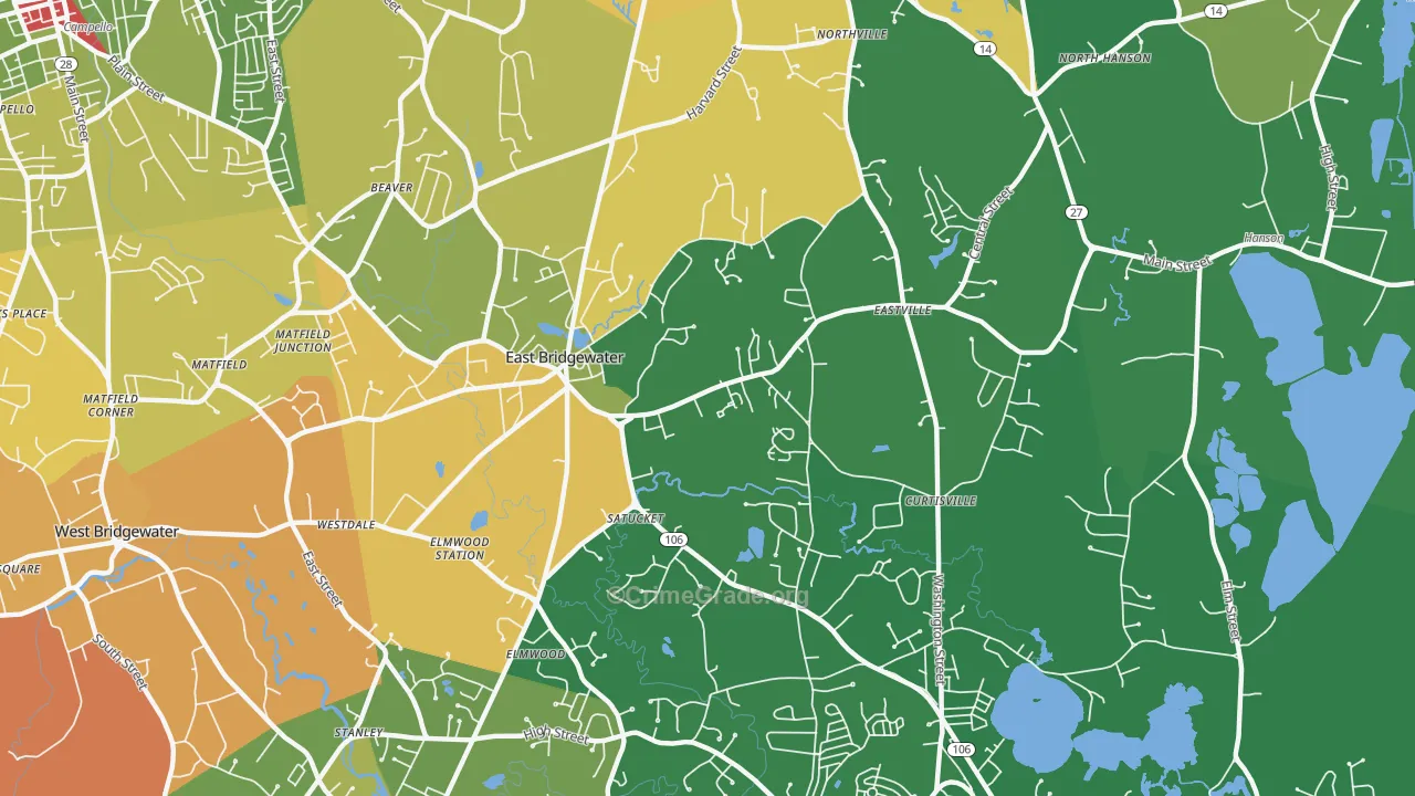 East Bridgewater, MA Map of Drug-Related Crime Rates