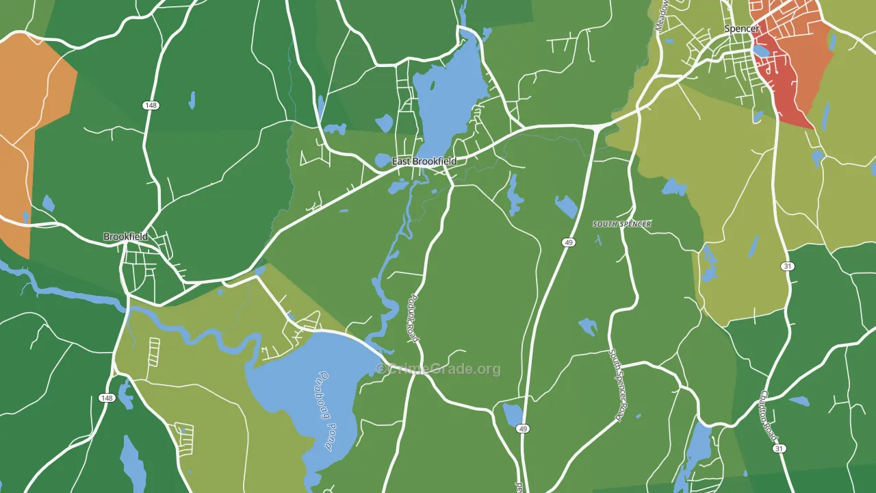 East Brookfield, MA Map of Drug-Related Crime Rates