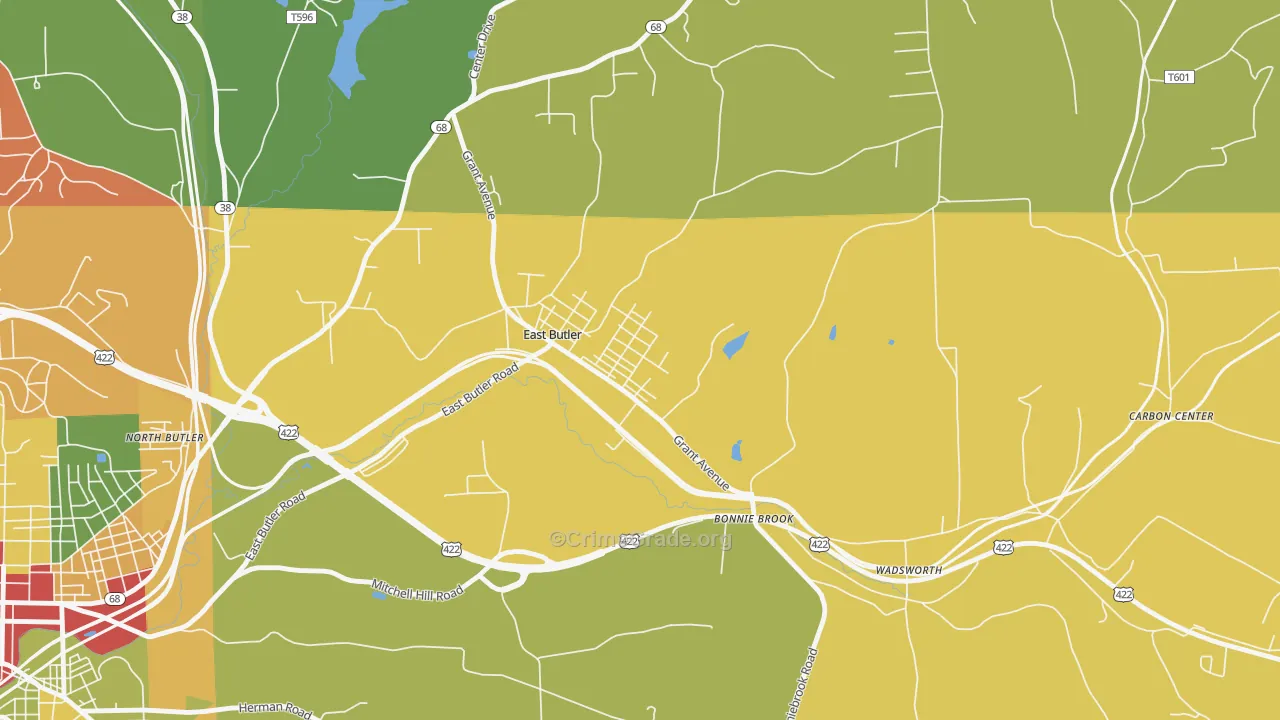 East Butler, PA Map of Drug-Related Crime Rates
