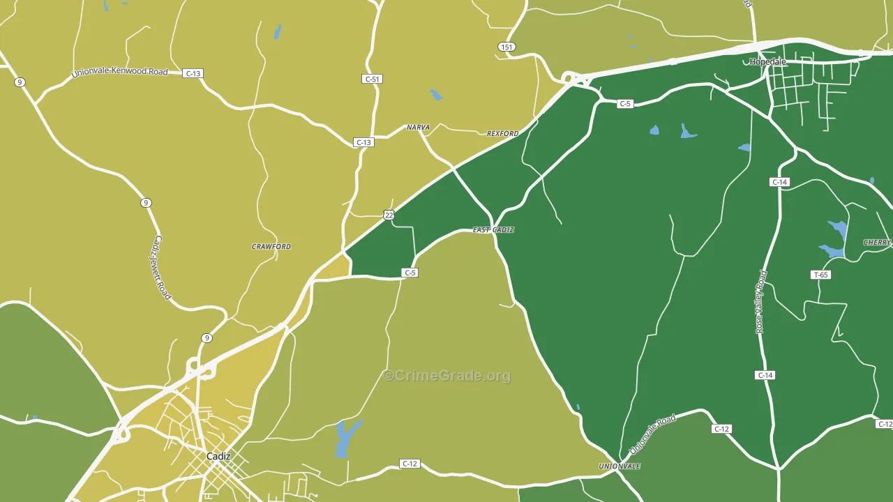 East Cadiz, OH Map of Drug-Related Crime Rates