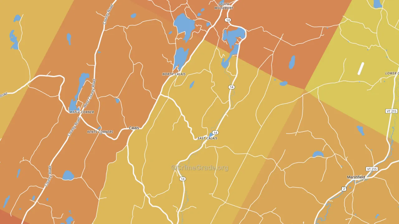 East Calais, VT Map of Drug-Related Crime Rates