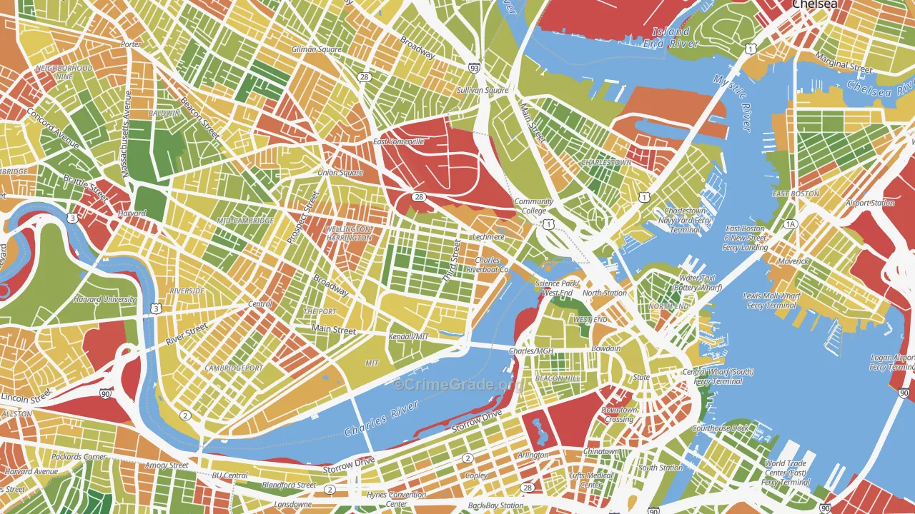 East Cambridge, Cambridge, MA Map of Drug-Related Crime Rates
