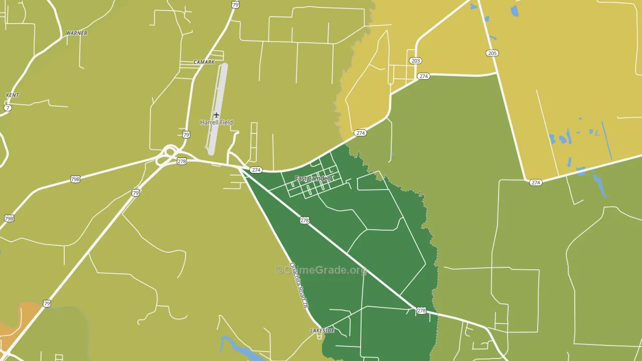 East Camden, AR Map of Drug-Related Crime Rates
