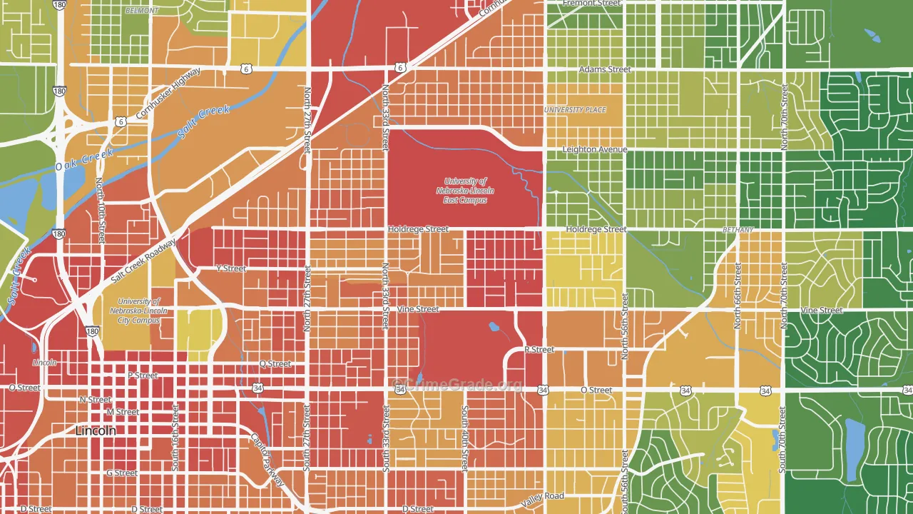 East Campus, Lincoln, NE Map of Drug-Related Crime Rates
