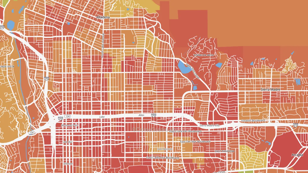East Central, Pasadena, CA Map of Drug-Related Crime Rates