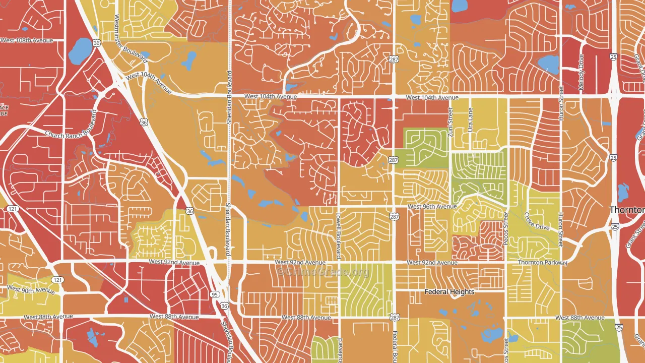 East Central Westminster, Westminster, CO Map of Drug-Related Crime Rates