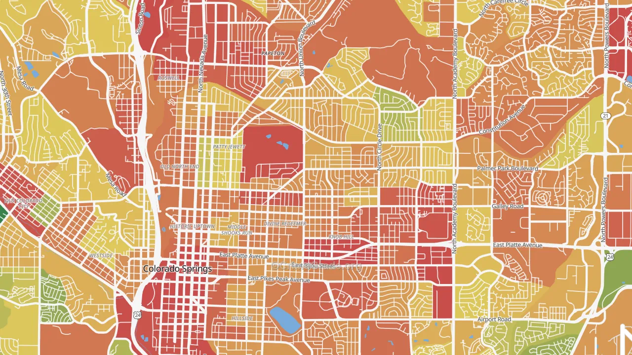 East Colorado Springs, Colorado Springs, CO Map of Drug-Related Crime Rates