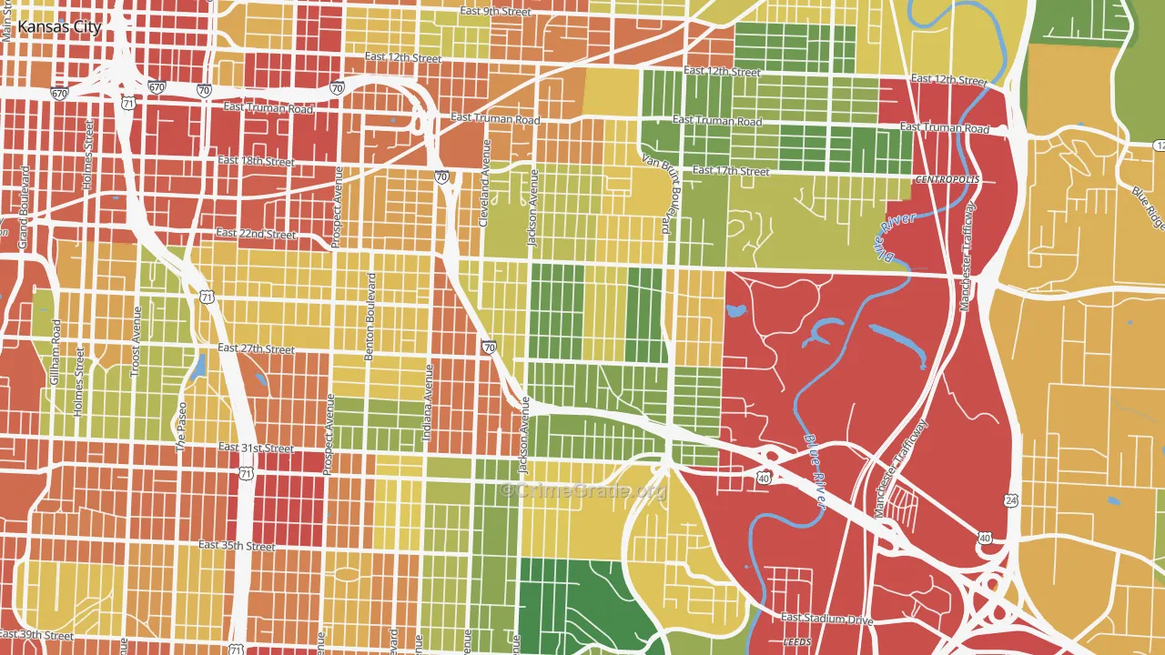 East Community Team South, Kansas City, MO Map of Drug-Related Crime Rates