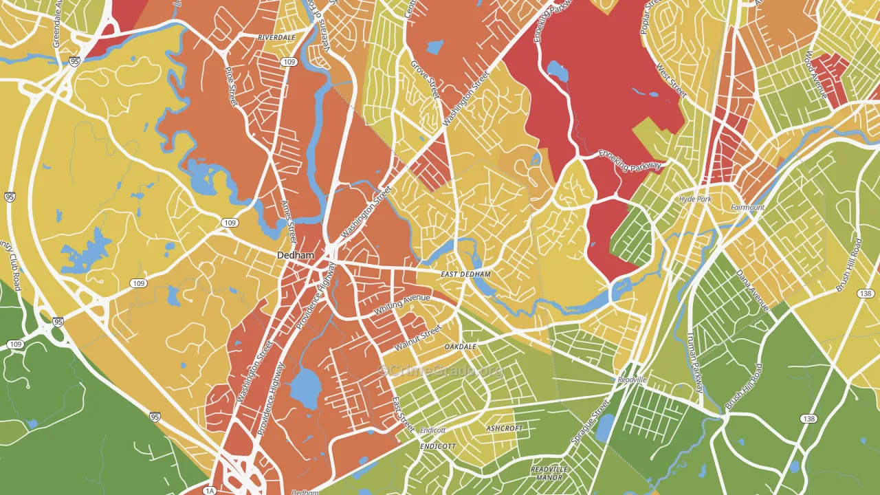 East Dedham, Dedham, MA Map of Drug-Related Crime Rates