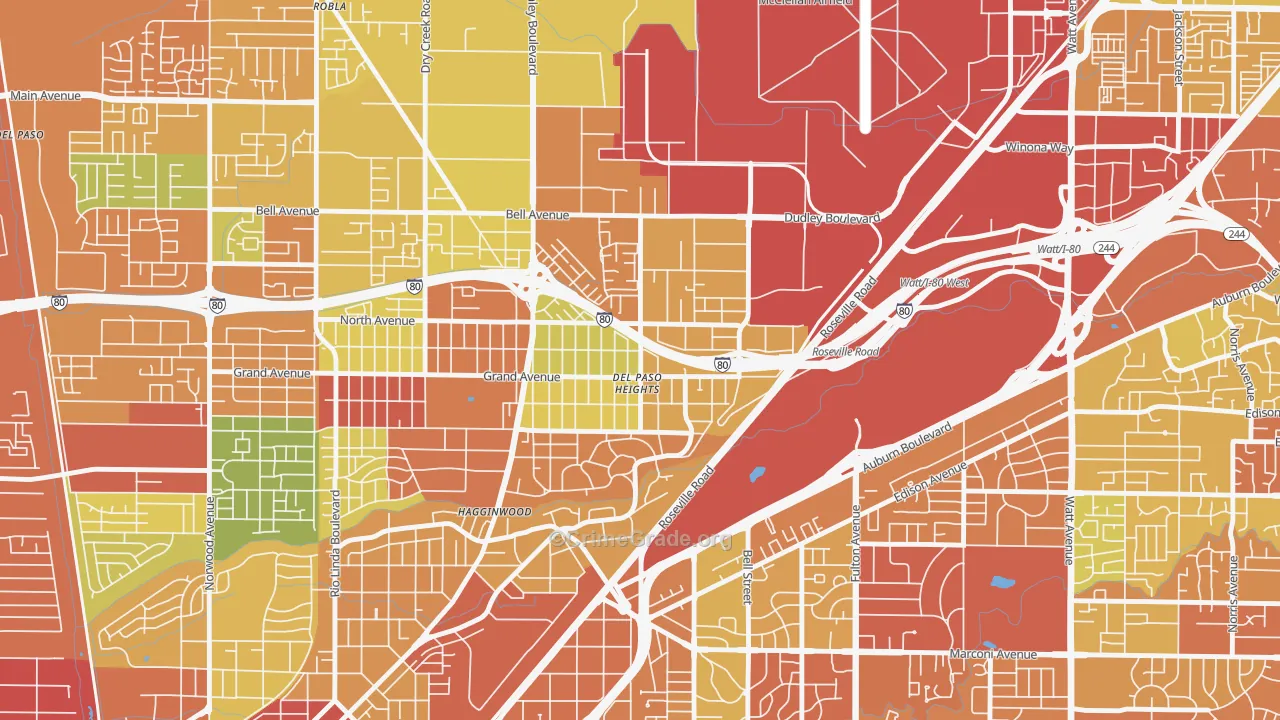 East del Paso Heights, Sacramento, CA Map of Drug-Related Crime Rates