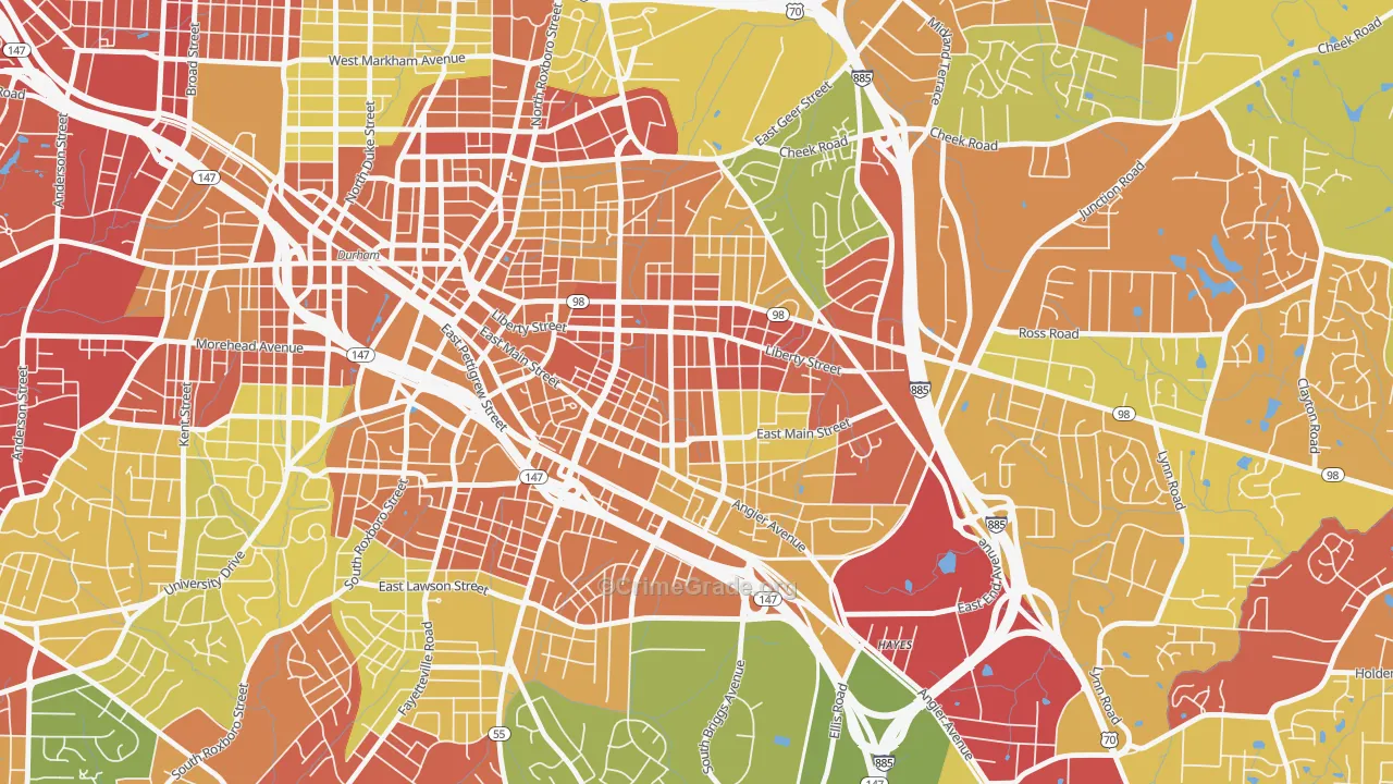 East Durham, Durham, NC Map of Drug-Related Crime Rates