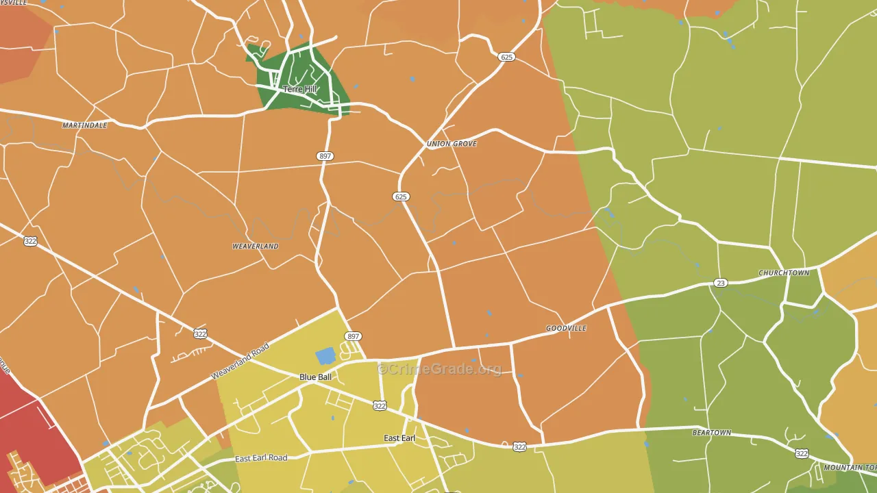 East Earl, PA Map of Drug-Related Crime Rates