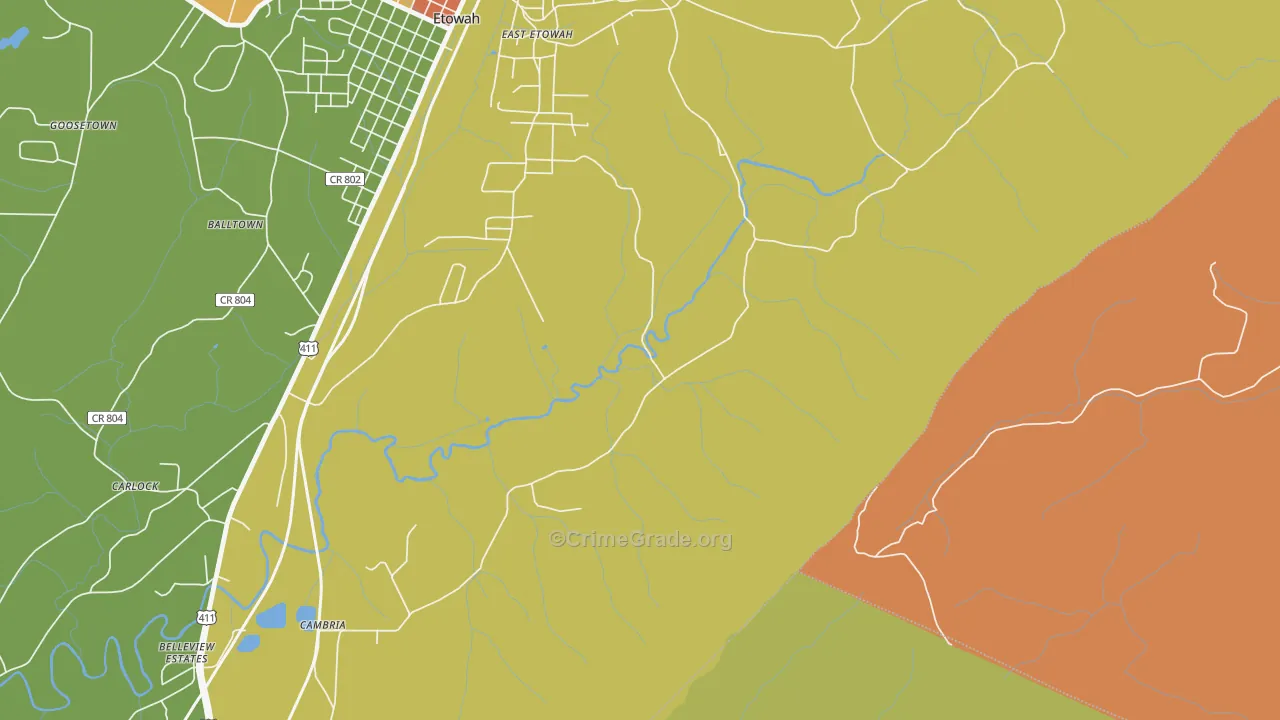 East Etowah, TN Map of Drug-Related Crime Rates