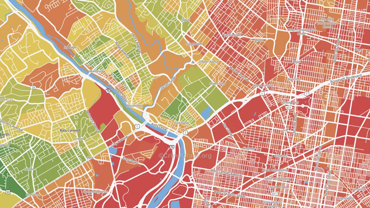 East Falls, Philadelphia, PA Map of Drug-Related Crime Rates