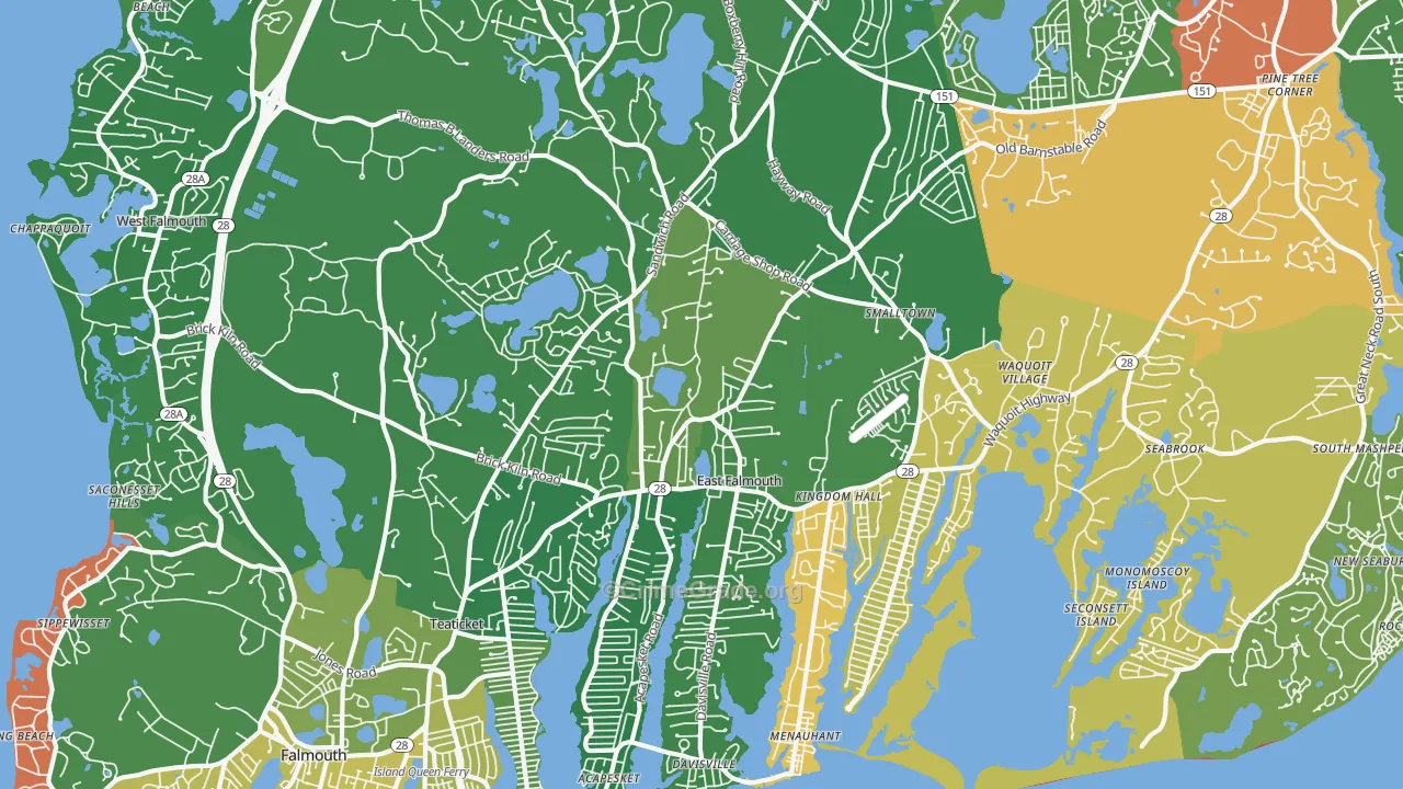East Falmouth, MA Map of Drug-Related Crime Rates