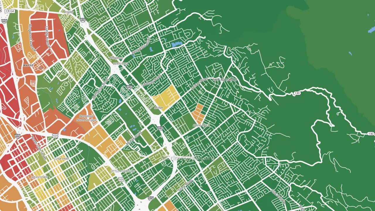 East Foothills, San Jose, CA Map of Drug-Related Crime Rates