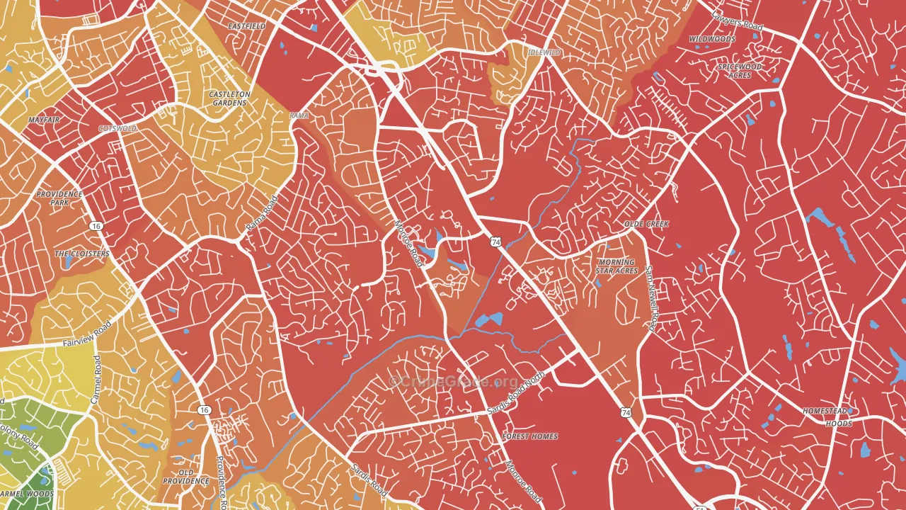 East Forest, Charlotte, NC Map of Drug-Related Crime Rates