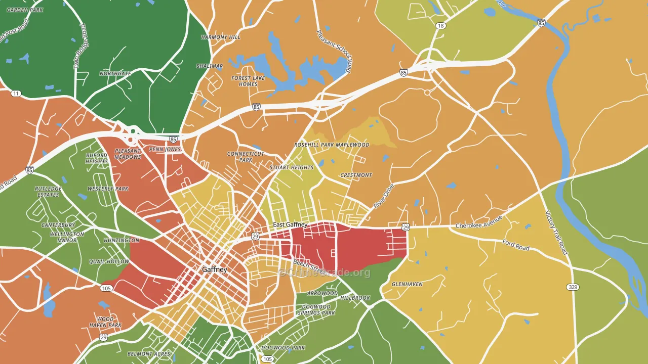 East Gaffney, SC Map of Drug-Related Crime Rates