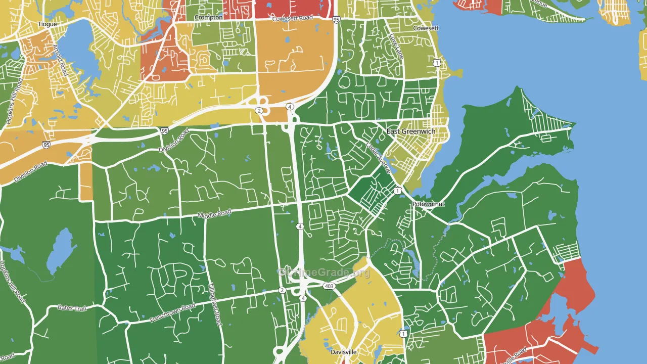 East Greenwich, RI Map of Drug-Related Crime Rates