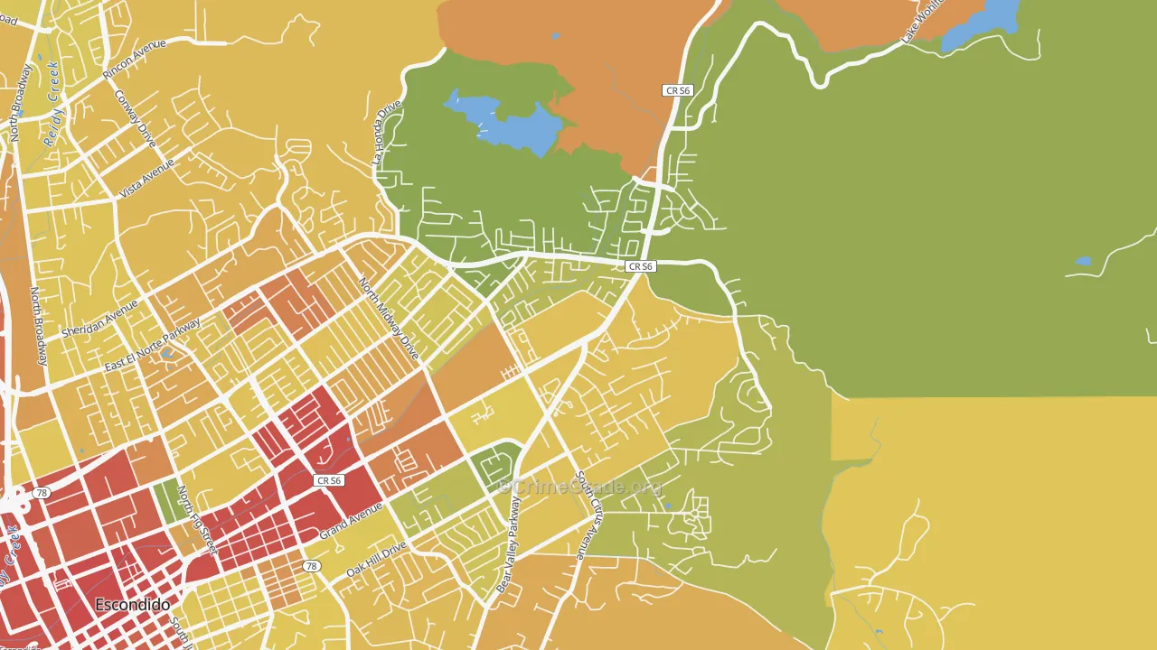 East Grove, Escondido, CA Map of Drug-Related Crime Rates