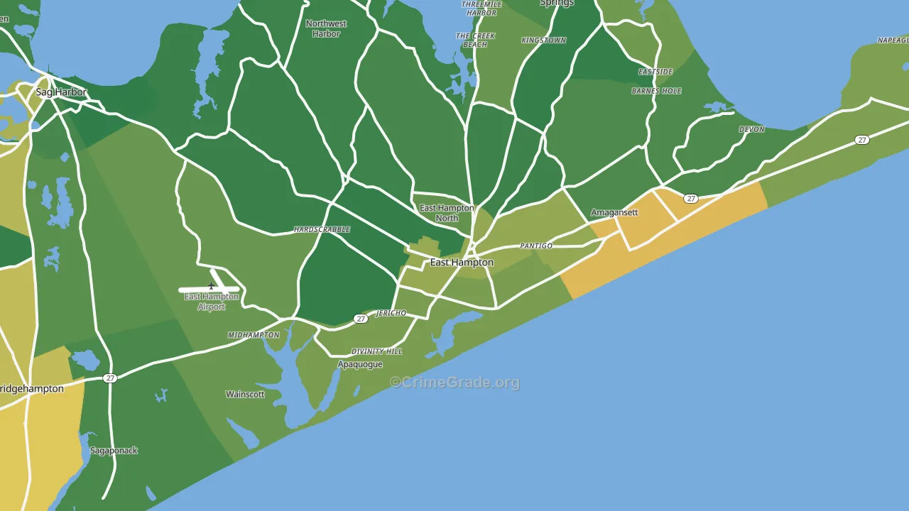 East Hampton, NY Map of Drug-Related Crime Rates
